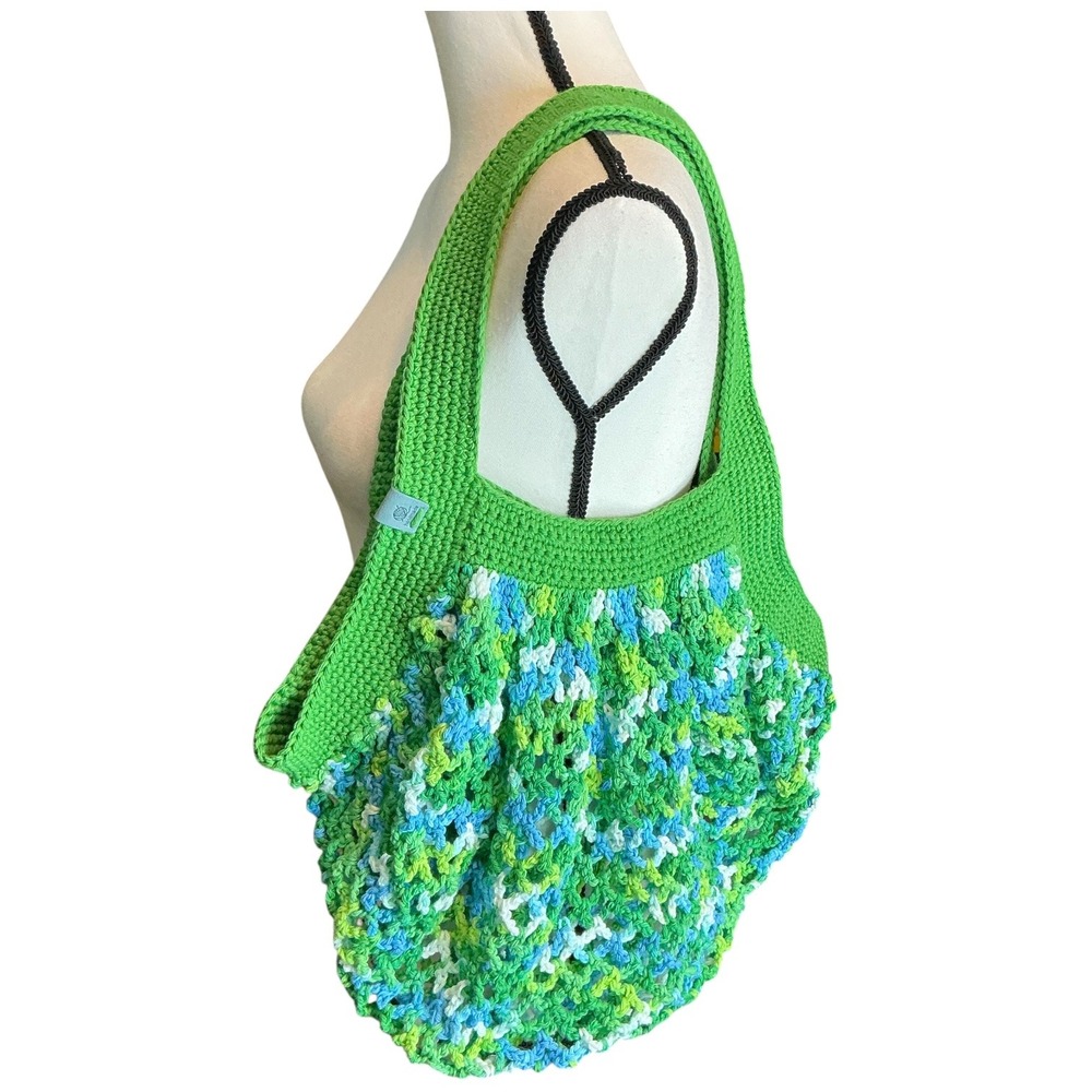 Handmade Green Multi Crochet Mesh Market Bag Women Large Boho Cotton Tote